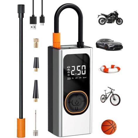 Compressore d'aria portatile, gonfiatore elettrico senza fili da 150 PSI, mini compressore per auto con power bank da 4000 mAh, display digitale LCD e LED per biciclette, motociclette, scooter e pallo
