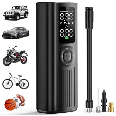 Compressore d'aria portatile KZQ, gonfiatore per pneumatici per auto, mini pompa elettrica, gonfiatore per pneumatici senza fili, 120 PSI con display LCD digitale, pompa elettrica per bicicletta per m
