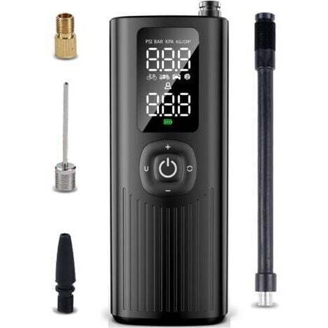 Compressore d'aria portatile per pneumatici di auto, biciclette, moto e palloni pompa elettrica da 150 PSI con manometro gonfiatore per pneumatici facile e intelligente con schermo LCD e ricarica USB.