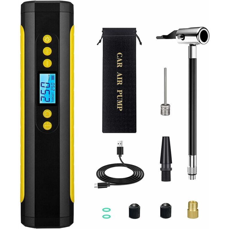 Image of Compressore portatile, gonfiatore elettrico per pneumatici ricaricabile da 140 PSI, compressore per auto senza fili, con display digitale a LED,