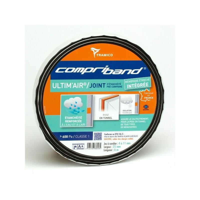Compriband ® ultim'air, joint de mousse imprégnée, 6m, larg 25/ 4-11 mm Tramico