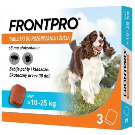Comprimés FrontPro pour chiens contre les puces et les tiques 10-25 kg, 3 x 68 mg