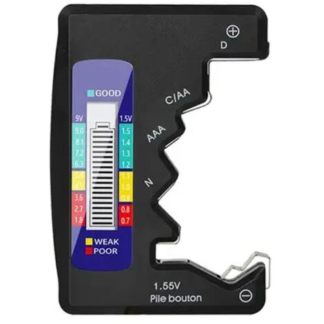Comprobador de batería digital con pantalla LCD para pilas de botón AA/AAA/9 V/1,5 V: prueba de capacidad, dispositivo de diagnóstico, color negro.