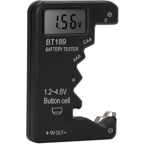 Comprobador de baterías con pantalla digital, analizador de capacidad y desgaste, para pilas AA, AAA, CDN, 9V, 6F22, 1.5V, 3V y de botón (BT189), color negro.