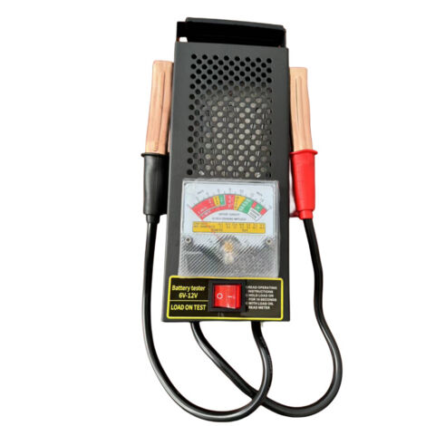 Comprobador de baterías para baterías/acumuladores de 6 V y 12 V, con 2 pinzas y escala ajustable, para sistemas de carga de vehículos, alternadores y motores de arranque.