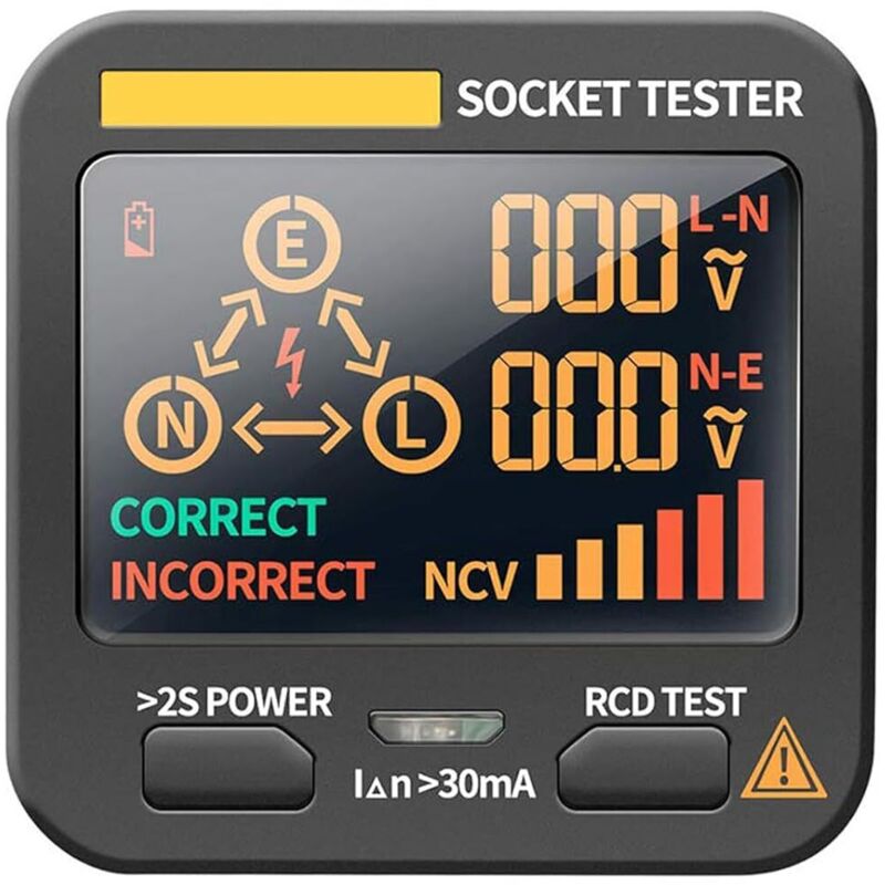 Comprobador de enchufes con prueba RCD, comprobador de tensión, pantalla LCD digital de tensión, enchufe europeo, electroscopio de polarización para