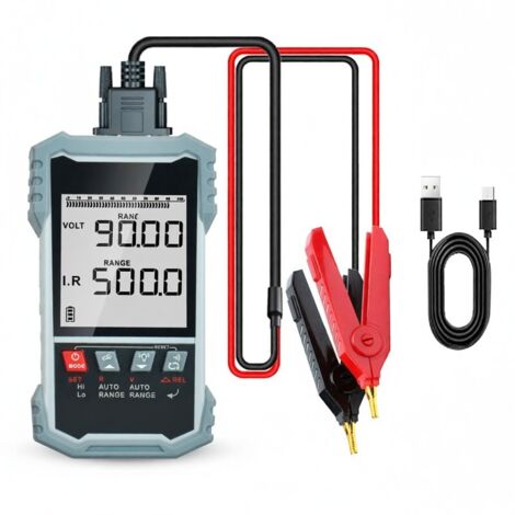 Comprobador de resistencia de batería interna con pantalla de 3,2 pulgadas, dispositivo de medición de voltaje de batería con filtrado de autocalibración, doble alarma y función de apagado automático.