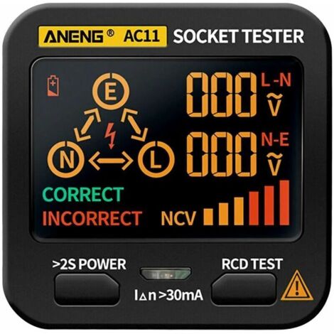 Comprobador de tomacorrientes, detector de fugas, pantalla LCD, cable de tierra, cable neutro, cable de fase, fase, electroscopio multifunción, RCD, NCV, comprobador de circuitos, detector de polarida