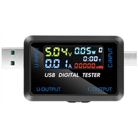 Comprobador multifuncional de voltaje y corriente USB con pantalla digital IPS, comprobador de capacitancia y potencia, admite 9 grupos de datos de medición y guarda los datos.