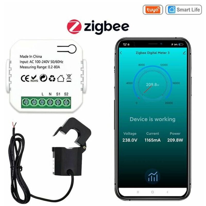 Compt d'Energie 80A Tuya Smart Life ZigBee Pince Transformat de courant APP Monit KWh Statistiques d'Electricite Peut definir des scenes