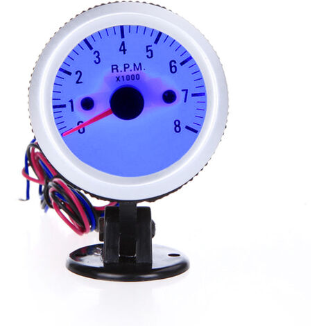 Compte-tours avec support pour voiture, 52 mm (2 pouces), affichage LED bleu, plage de vitesse de 0 à 8 000 tr/min