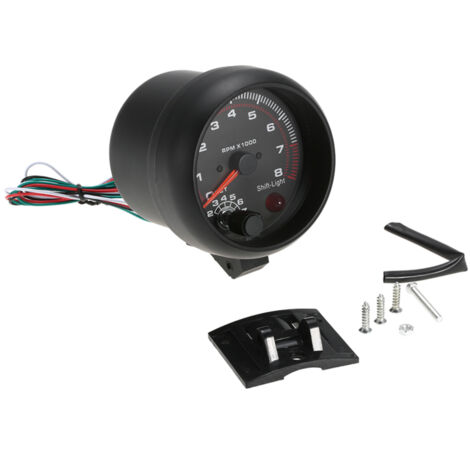 Compte-tours universel noir 3,75" pour voiture, témoin de changement de vitesse blanc, 0-8000 tr/min