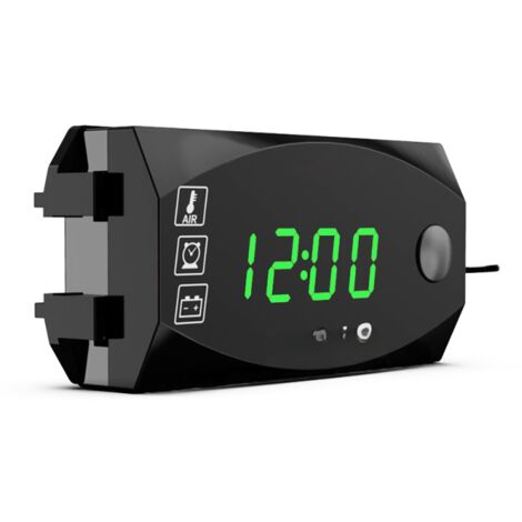 Compteur 3 en 1 pour moto, moto, voiture, bateau, bateau : horloge numérique LED, thermomètre, voltmètre, indicateur de batterie étanche 6-30 V.