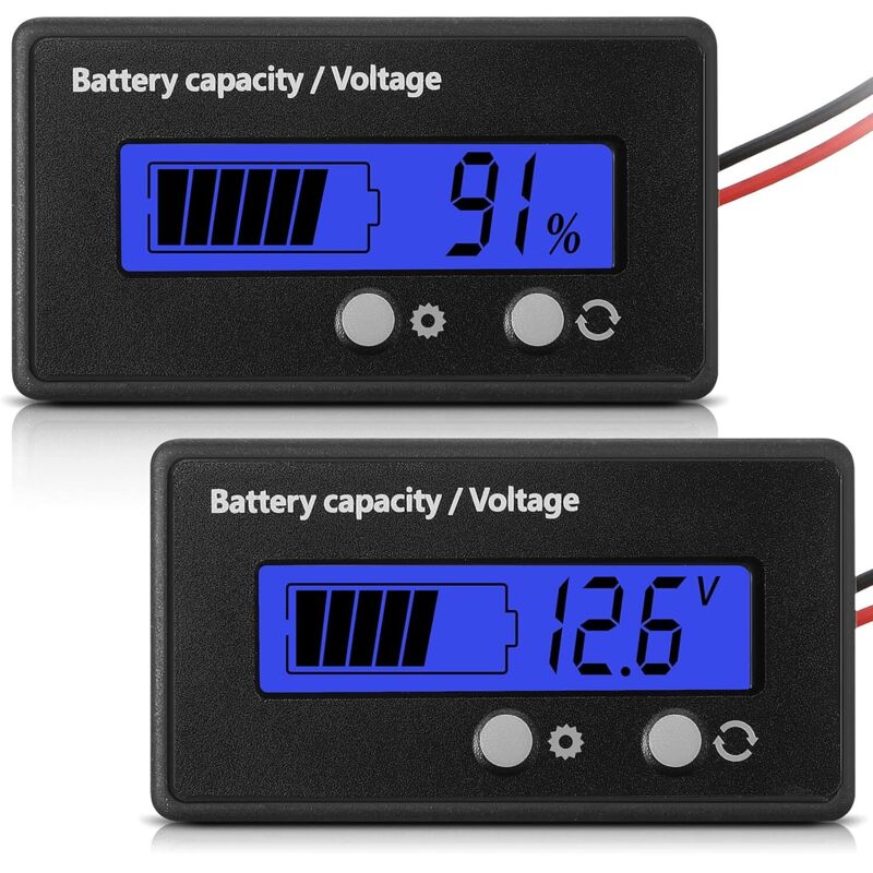 Beijiyi - Compteur de Batterie dc 12V 24V 36V 48V 60V 72V 84V avec Alarme, Réglage Avant et Clé Commutation, Indicateur de Tension de Capacité de