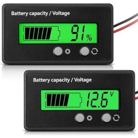 Compteur de Batterie DC 12V 24V 36V 48V 60V 72V 84V avec Alarme, Réglage Avant et Clé Commutation, Indicateur de Tension de Capacité de Batterie Plomb-Acide et Indicateur Batterie (Vert)