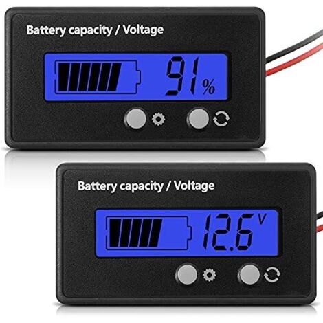 Compteur de Batterie DC 12V 24V 36V 48V 60V 72V 84V avec Alarme, Réglage Avant et Clé Commutation, Indicateur Tension Capacité Plomb-Acide (Bleu) -