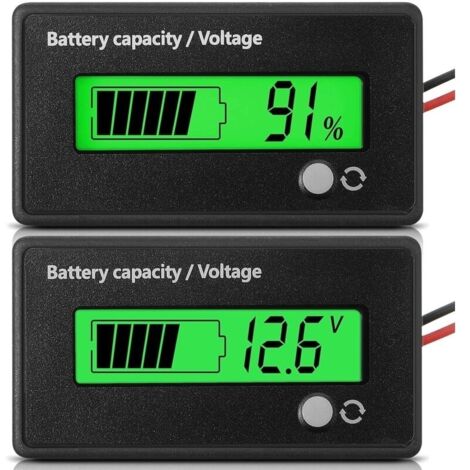 Compteur de Batterie DC 12V 24V 36V 48V 72V avec Alarme Indicateur Moniteur de Capacité de Batterie Voltmètre de Batterie et Indicateur de Batterie au Lithium-Ion (Lumière Verte)