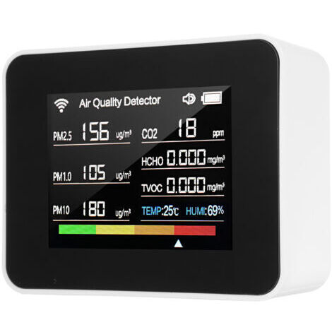 Compteur de qualité de l’air Tuya WiFi 13 en 1, moniteur intérieur détectant CO₂, TVOC, HCHO, PM2.5, PM1.0, PM10, humidité, température, date, heure, alarme, minuterie, chronomètre pour maison, bureau