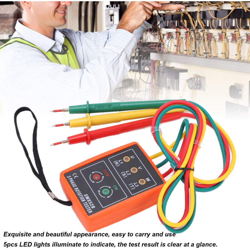 Treetalk - Compteur de séquence triphasé 60 V-600 v ca, testeur de rotation de phase, détecteur avec indicateur led, détecteur de disjoncteur