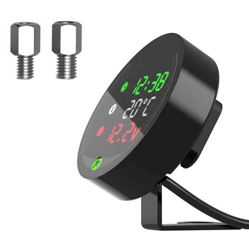 Forehill - Compteur de température d'eau modifié pour moto voltmètre 12V chronomètre usb téléphone portable chargeant 5-en-1 affichage numérique