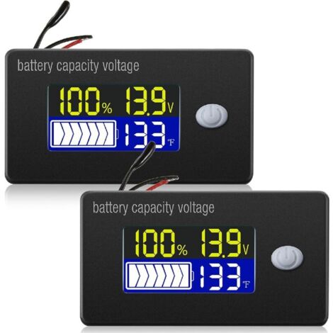 Compteur de tension de capacité de batterie avec alarme et capteur de température externe Moniteur de température 12V Jauge de batterie au lithium acide pour la plupart des voitures 2 pièces