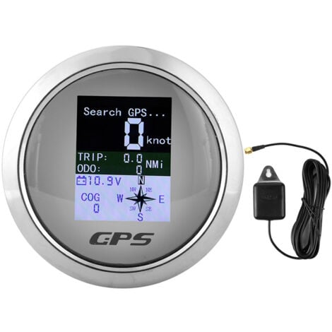 Compteur de vitesse GPS marin léger, compteur de vitesse automatique de bateau en acier inoxydable de 85 mm compteur de vitesse numérique étanche, pour voiture, navires, yachts, camions, motos(blanc)