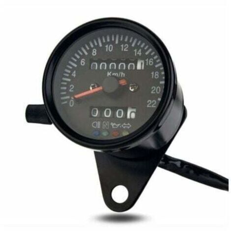 Compteur de vitesse mécanique pour moto Cafe Racer rétro personnalisé avec indicateur LED odomètre 220 km/h. noir
