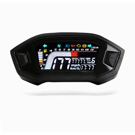 Compteur de vitesse moto tachymètre universel LCD compteur kilométrique numérique jauge de niveau de carburant 14000 tr/min 199 km/h pour 1,2,4 cylindres - Le noir