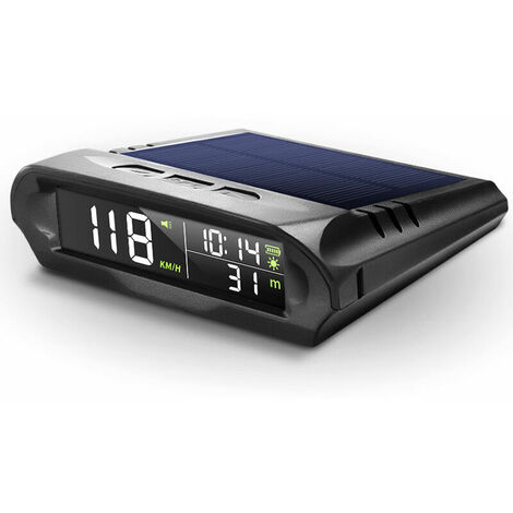 Compteur de vitesse numérique GPS solaire avec affichage tête haute HUD sans fil de voiture avec alarme de survitesse à écran LCD KMH/MPH affichage du temps/altitude/température/vitesse