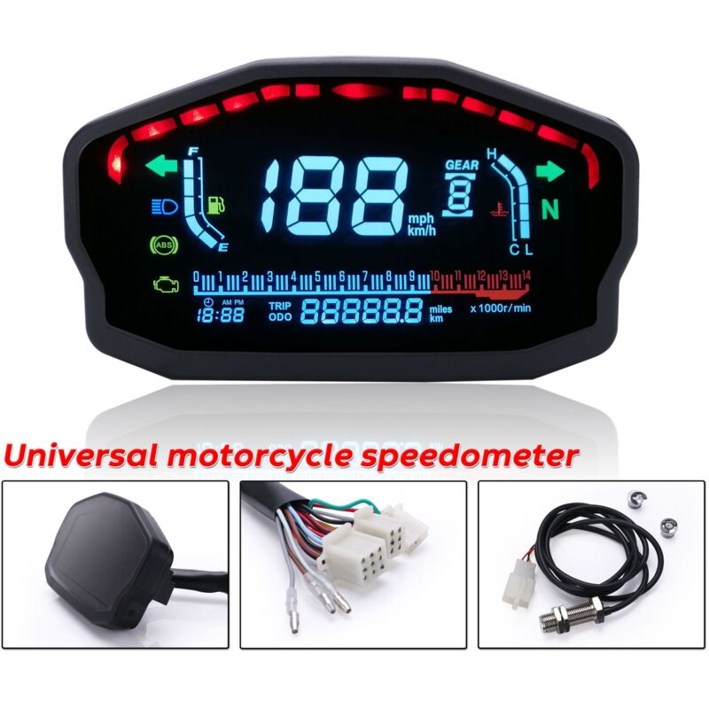 Compteur de vitesse pour moto - Compteur kilométrique numérique - Pour 1, 2, 4 cylindres (jauge et capteur)