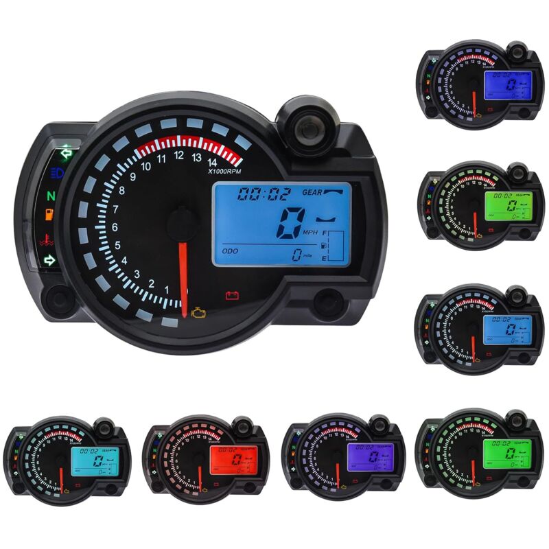 Tigrezy - Compteur de vitesse universel pour moto 7 couleurs, 15000 tr/min écran lcd numérique RX2N Instrument réglable Odomètre Tachymètre avec