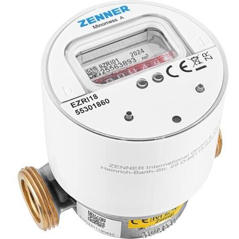 Compteur d'eau chaude sans fil – Débit nominal Q3 2,5 m³/h – Plage de température 0,1-90°C – Raccord DN 20 (3/4') – Écran rotatif 360° – Zenner - R40HV