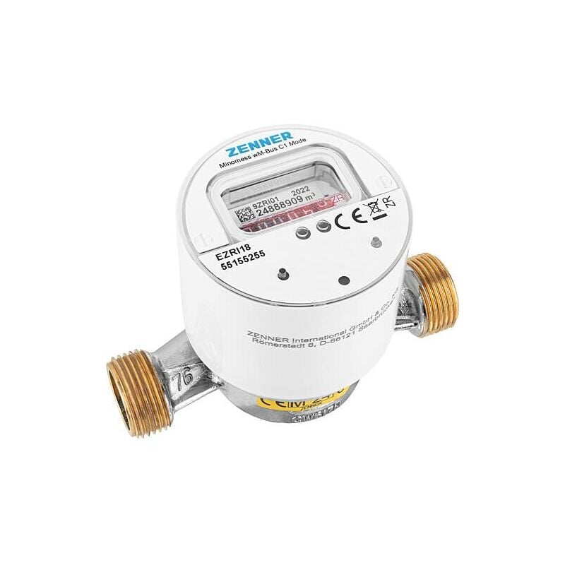 Compteur d'eau chaude sans fil en saillie Zenner type Minomess 90°C Q3 2,5, bl 110mm DN15(1/2') R40HV 325 rk, wireless M-Bus