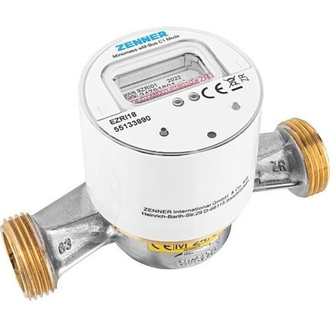 Compteur d’eau chaude sans fil en saillie Zenner type Minomess 90°C Q3 2,5, BL 130mm DN15(1/2") R40HV 325 RK, wireless M-Bus