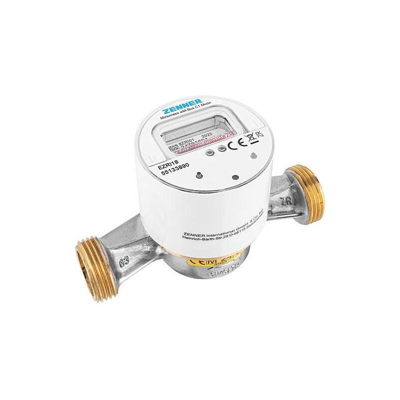 Compteur d'eau chaude sans fil en saillie Zenner type Minomess 90°C Q3 2,5, bl 130mm DN15(1/2') R40HV 325 rk, wireless M-Bus