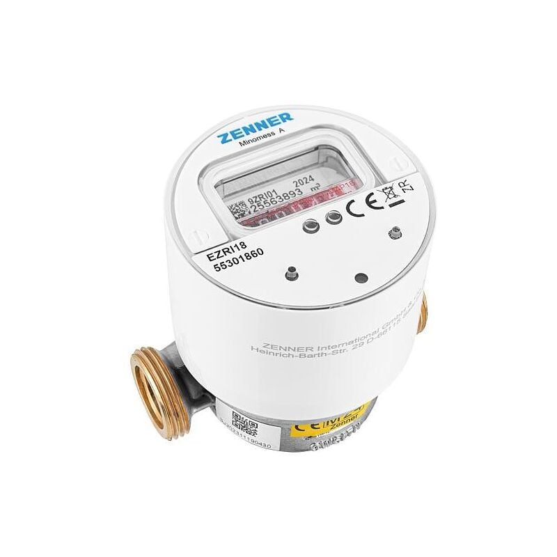 Compteur d'eau chaude sans fil en saillie Zenner type Minomess 90°C Q3 2,5, bl 80mm DN15(1/2') R40HV 325 rk, wireless M-Bus