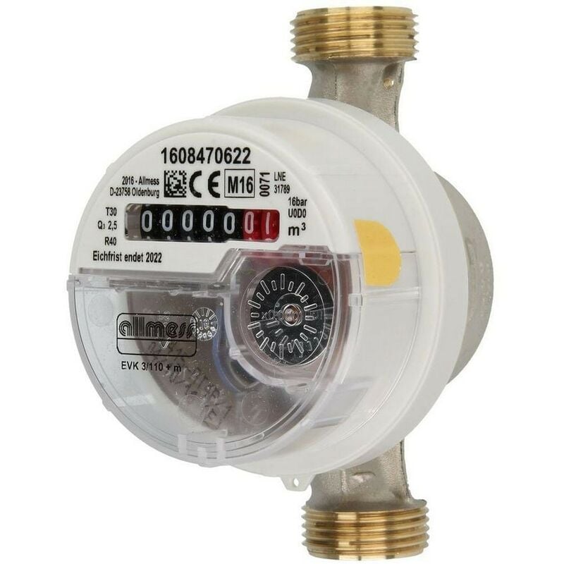 Compteur d'eau froide apparent avec raccord 3/4'' longueur 110 mm