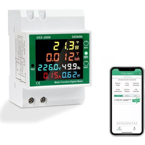 Compteur d'électricité monophasé WIFI 6 en 1, 100 A, AC 40-300V, tension, courant, puissance et facteur de fréquence
