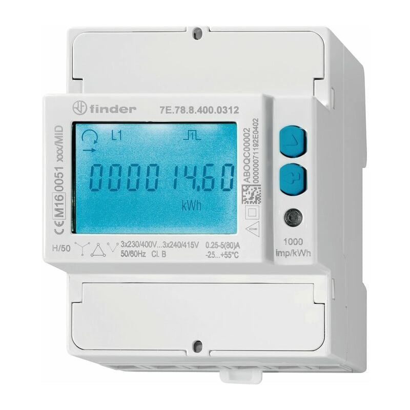 Compteur d'énergie digital triphasé Finder Raccordement direct 80 a - Double tarif