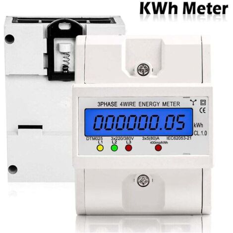 Compteur d'Energie Electrique Courant Triphasé 4 Fils, Compteur électrique numérique 220/380V 5-80 A Compteurs à cristaux liquides numériques à Rail Din pour systèmes de mesure de puissance