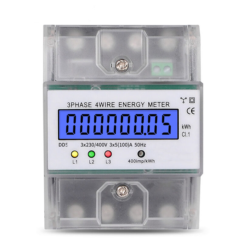 Compteur d'Energie Electrique Courant Triphasé 4 Fils, Compteur électrique numérique 220/380V 5-100 A Compteurs à cristaux liquides numériques à Rail