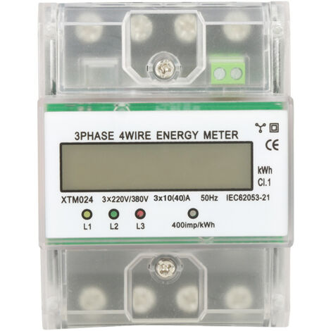 Compteur d'énergie électrique numérique LCD 3 phases 4 fils DIN Rail KWh avec écran lumineux (XTM024 10(40)A)