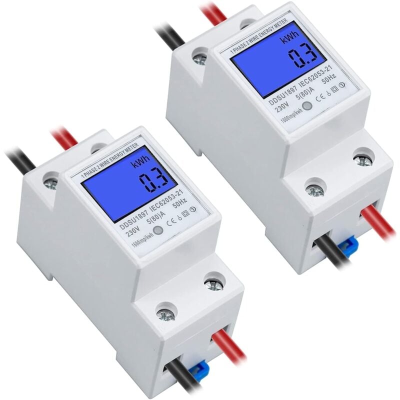 Compteur électrique Monophasé 5-80A 230V 50Hz Compteur d'énergie électrique Numérique avec écran lcd Compteur Divisionnaire Electrique 1 phasé 2