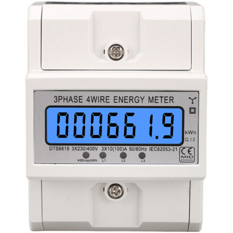 Compteur d'Énergie Électrique Triphasé 4 Fils 10‑100A AC 230V/400V avec Écran LCD Rétroéclairé