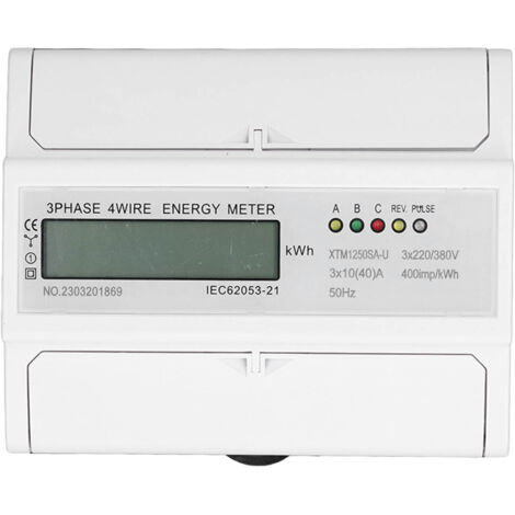Compteur d'Énergie Électrique Triphasé 4 Fils avec Écran LCD, Mesure de Courant Tension Puissance, Montage sur Rail DIN 3x220V/380V