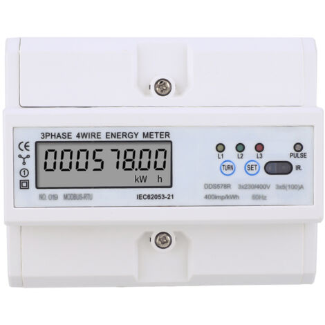 Compteur d'énergie électrique triphasé 4 fils LCD numérique avec RS485 pour rail DIN