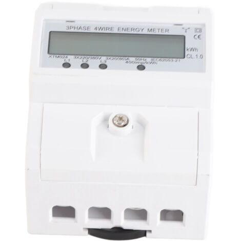 Compteur d'énergie électronique kWh triphasé à quatre fils, 3 x 20 (80 A), avec écran LCD numérique et rail DIN.