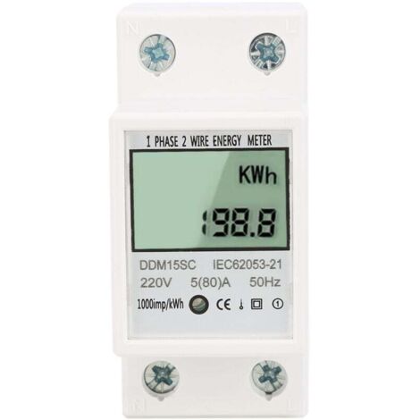 Compteur d'énergie électronique monophasé 5-80A DDM15SC avec affichage numérique LCD et montage sur rail DIN