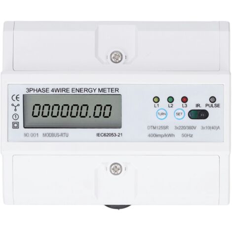 Compteur d'Énergie Électronique Triphasé 4 Fils 35mm Rail DIN, 220V/380V, 10-40A, Numérique