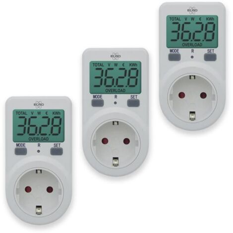Compteur d'énergie - ELRO - EM1000-3 - 3600W - Grand écran LCD - Protection contre les surcharges
